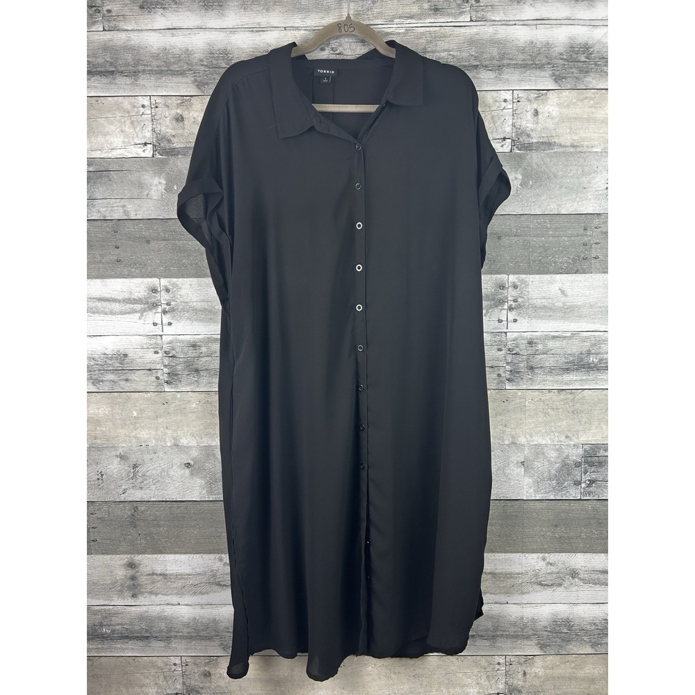 Torrid Women's Black Short Sleeve Button Up Dress Size 1